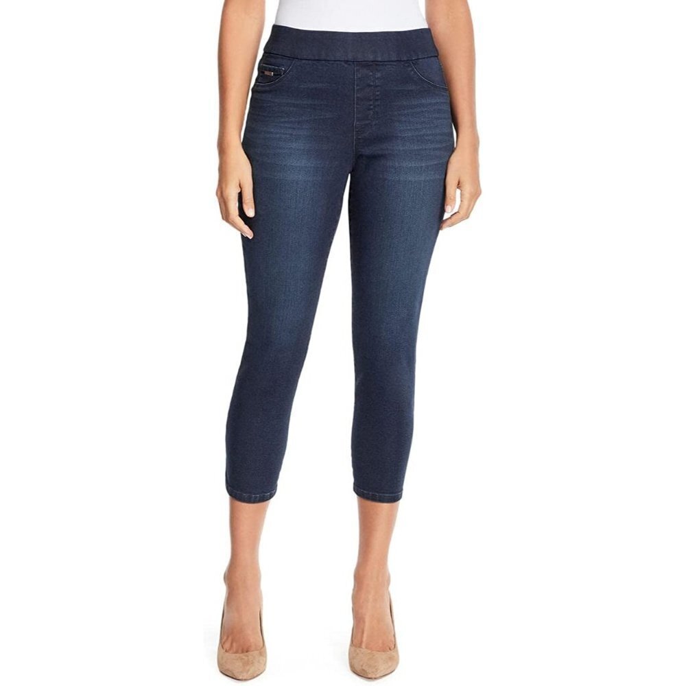 NINE WEST HEIDI - PULL‎ ON CROP YOGA STRETCH DENIM PANTS SIZE 4 NWT